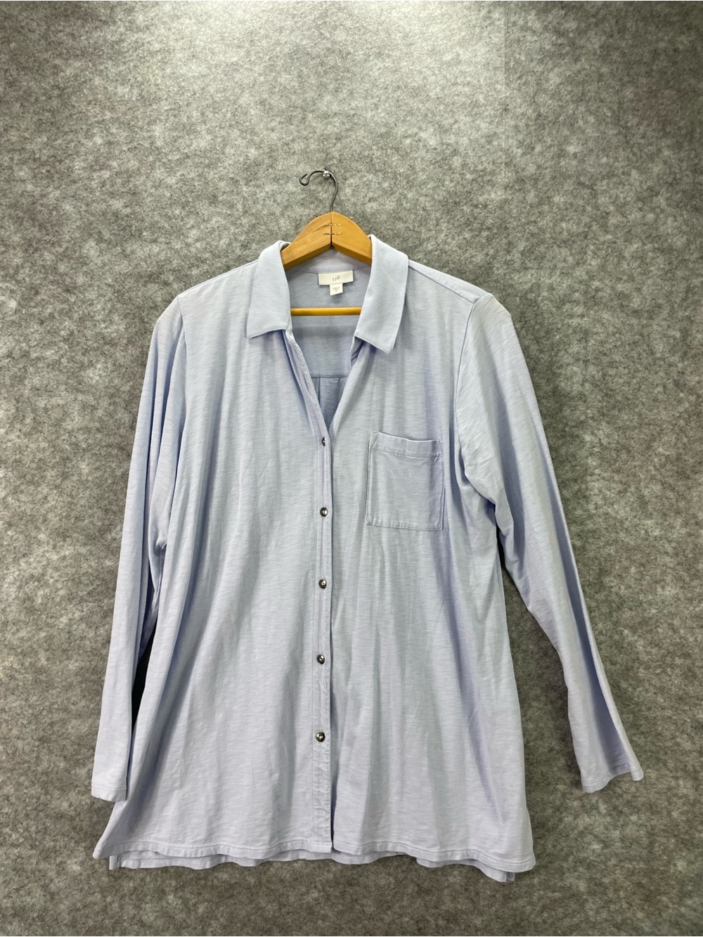 J Jill Shirt Womens Medium Blue Long Sleeve Button Front Tunic Top Jersey Knit.